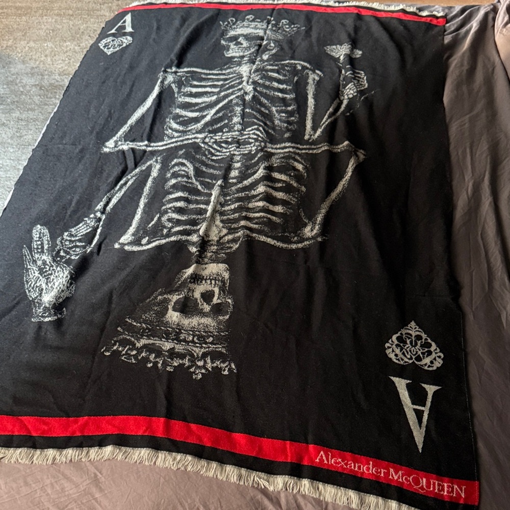 Alexander McQueen Black and Red Skeleton giant wool scarf/blanket